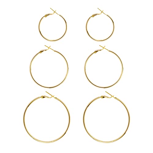 Big Gold Hoop Earrings for Women Hypoallergenic 925 Sterling Silver Post Thin Loop 14K Gold Plated Hoop Earrings Set for Women, 3 Pairs