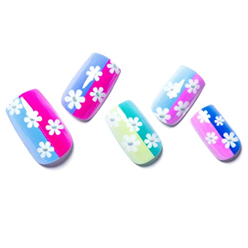 Press on Nails Short Square GLAMERMAID, Acrylic Fake Nails with Design Stick Glue on Nails for Women Reusable Glossy Fal