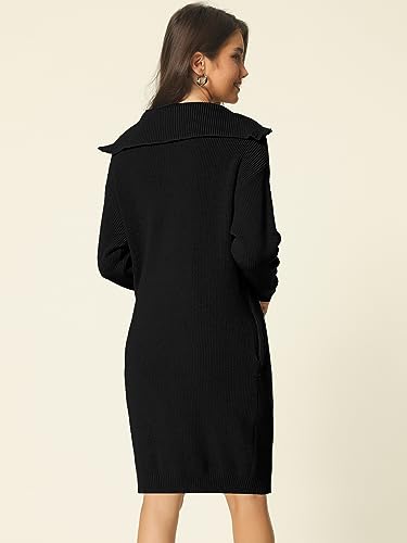 Seta T Women's 2023 Long Sleeve Sweater Dress Quarter Zip V Neck Ribbed Knit Dress with Pockets Loose Fit Sweater4