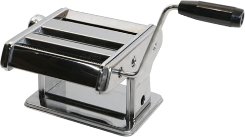 BAUMALU - Machine à Pâtes Fraîches Manuelle - Acier Inoxydable - Laminoir pour Pâtes Maison - Tous Types de Pâtes Fraîches - 21 x 14 x 19,5 cm - Noir et Argent