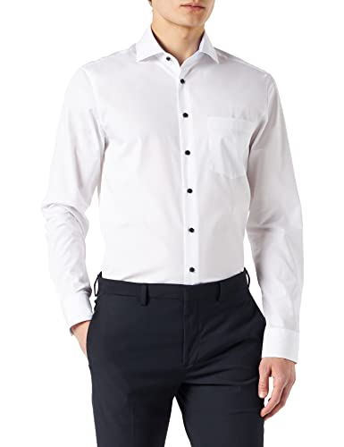 Seidensticker Herren Regular Fit Langarm Popeline Hemd, weiß, 42