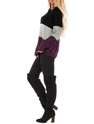 Minclouse Women's Color Block Long Sleeves Tunic Cutout Choker Tops Crew Neck Casual Loose Blouses Cute Sweatshirts