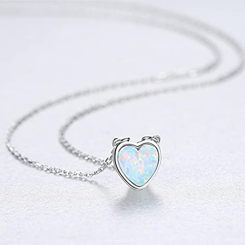 Collier en Opale cœur et Argent 925, parfait pour illuminer vos soirées et tenues quotidiennes