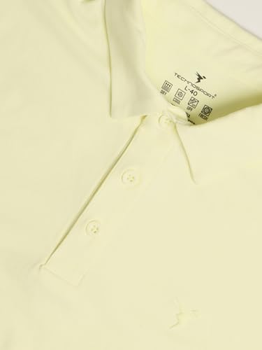 Image of TECHNOSPORT Men's Solid Slim Fit Polo Collar T-Shirt COTFLEX Half Sleeve Button Polyester for Gym Running Workout UPF50+ Anti Odour