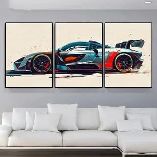 Narendra Arts & Co. Sports Car Wall Art Set of 3 – Cyberpunk Neon...