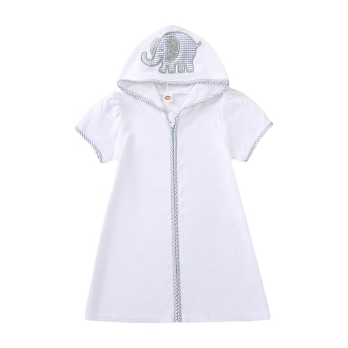 Toddler Baby Terry Swim Cover Up Girl Boy Beach Cute Cartoon Elephant Embroidered Hooded Zipper Coverups for Swimwear