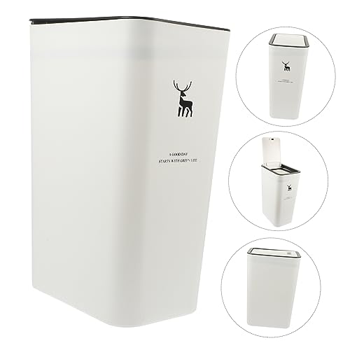 Caneca de basura rectangular con tapa de prensa blanco miniatura 3