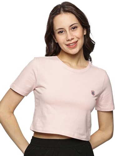 DOMIN8 Women's Solid Relaxed Fit Crop Top (DOM8-SS-W-CORE-002-M-LP_Light Pink