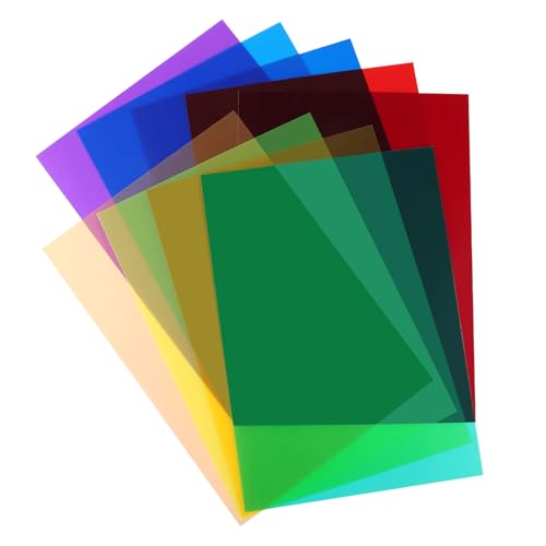 9 Piezas Filtros de Gel de Colores Transparentes, Luz Gelatina Corrección de Color Láminas para Luces Fotográfico Iluminación LED Flash Cámara Foco Vídeo 29.7 * 21cm Fiesta Decoración DIY
