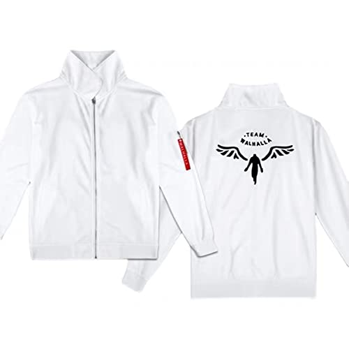 Plutreas Tokyo Revengers Cosplay Walhalla Jacket Hanemiya Kazutora Embroidered Logo Coat Zipper Hoodie White (S (160-165cm))