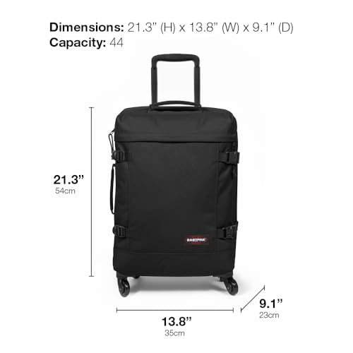 Image of EASTPAK TRANS4 S - 44L Small Cabin Wheeled Luggage, Two Compartments, TSA Lock, 360 Spinner Wheels, and Telescopic Handle, Black