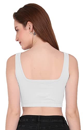 Image of THE BLAZZE 1044 Women's Cotton Basics Sexy Solid Square Neck Slim Sleeveless Saree Readymade Saree Bra Blouse Crop Top T-Shirt for Women