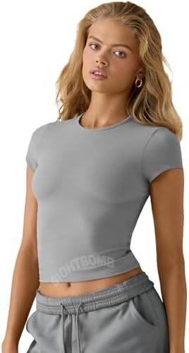 SIGHTBOMB Round Neck Short Sleeve Ultra Soft Front Support Cuddle TEE Microfiber Soft TOP for Women