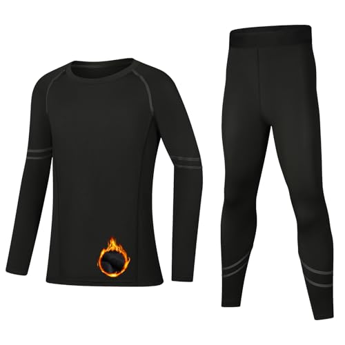 Hotfiary Conjunto de capa base térmica para niños, conjunto de camiseta de compresión de manga larga y pantalones de medias, traje de compresión atlético, ropa interior deportiva de fútbol para 4-16