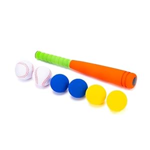 16.5 Inch [Mini Size] Soft Kids Foam Baseball Bat Toy Set with 6 Balls, for Toddler Age 3 Years Old Indoor Outdoor Sport T Ball Bat Playing Game, Orange