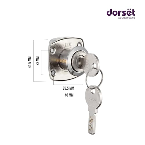 Image of Dorset Secura Drawer Lock | Suitable Panel Thickness : 20 mm Drawer | Lock for Drawers and Cabinets | 2 Dimple Keys, Silver Satin Finish | AL410(20)