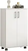ARMÁRIO MULTIUSO COM RODAS 2 PORTAS ORGANIZADOR COZINHA ESCRITÓRIO LAVANDERIA(Branco Brilho)