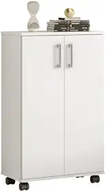 ARMÁRIO MULTIUSO COM RODAS 2 PORTAS ORGANIZADOR COZINHA ESCRITÓRIO LAVANDERIA(Branco Brilho)