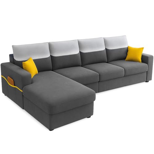 Image of Furny Tokiaa 6 Seater Fabric LHS L Shape Sofa Set (Dark Grey) | Soft Velvet Fabric | Modern Design | Comfortable Seating | Living Room Furniture