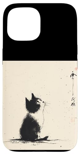水墨画 和風 かわいい 猫 アート アパレル スマホケース iPhone 15 用