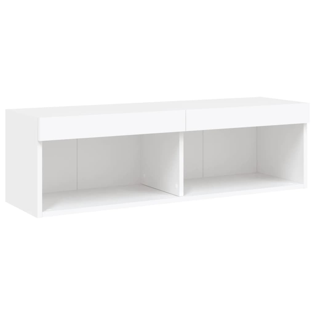 Gecheer Set di 5 armadietti per TV, moderni, mobili per TV, soggiorno, armadio, parete multimediale, TV, pannello basso, armadio, parete per TV, tavolo da soggiorno, in legno bianco, vetro