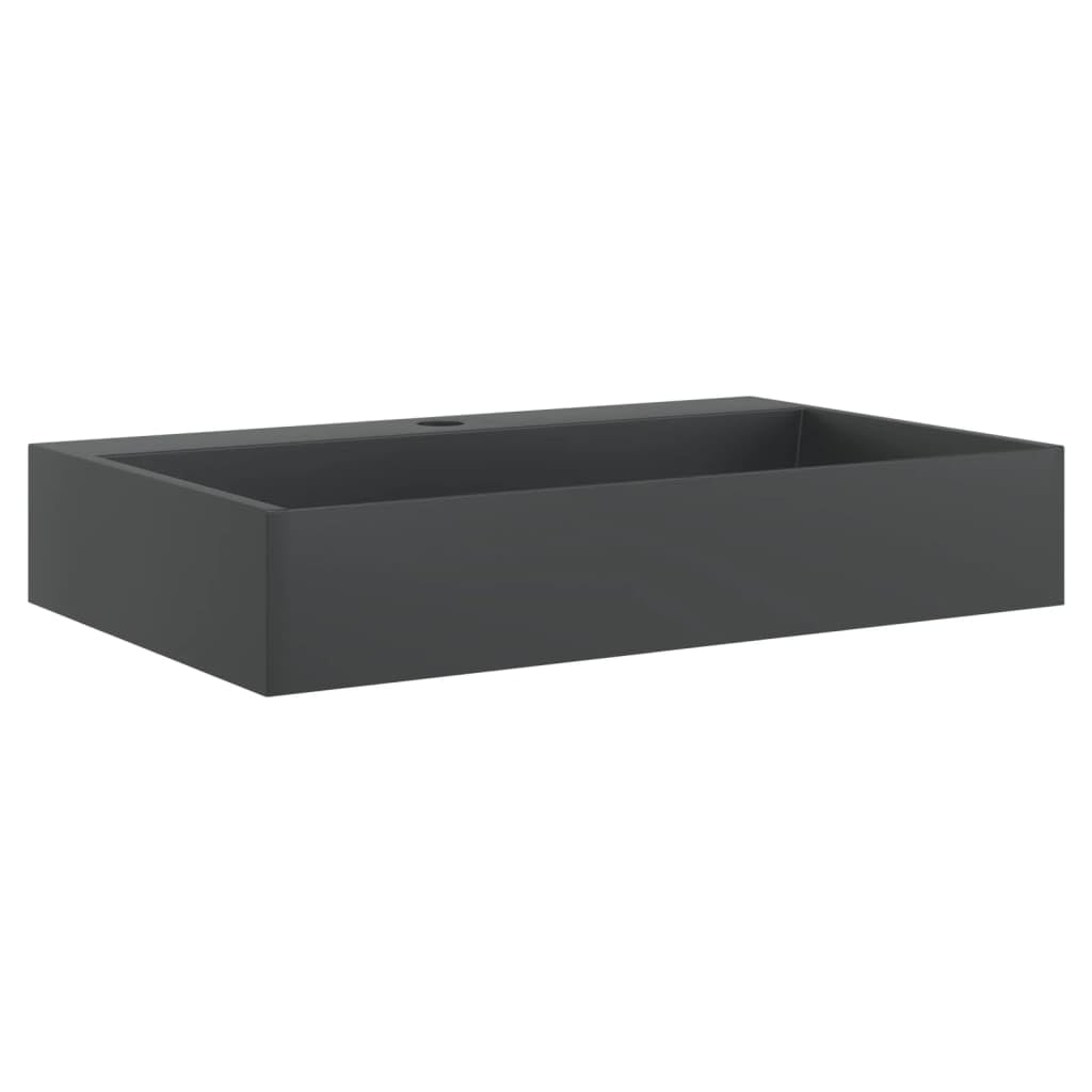 vidaXL Wash Basin, Wall Mounted Bathroom Sink, Basin Sink for Washroom Cloakroom, Vessel Sink, Mineral Cast/Marble Cast Matt Black