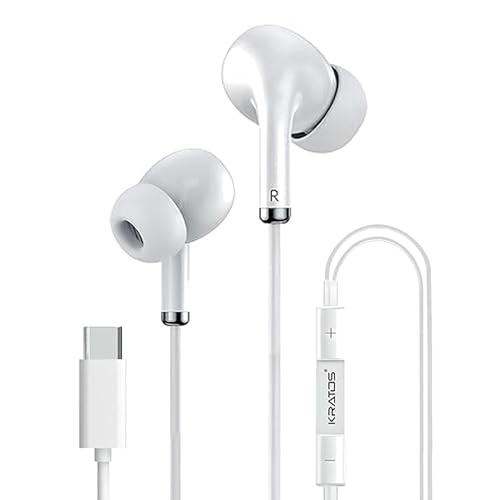 Image of Kratos Tune V5 C Type Earphones Wired, 13mm Bass Drivers Earphone, Inline Control Type c Headphones with Mic, Sweat Resistant, Comfort Fit Type c Earphone with Volume Control,Metallic c pin Earphones