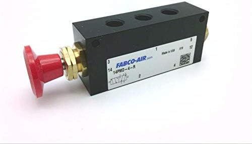 14PMD-4-R 1/4 NPT, DETENTED (PUSH-PULL), MANUAL, NORMALLY CLOSED W/KNOB IN THE OUT POSITION, 3.0 LB FORCE TO ACTUATE, RED BUTTON, PANEL MOUNT BUTTON, 4-WAY