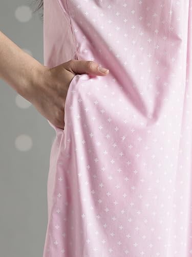 Image of 9shines Label Cotton Sleeveless Nighty | All Over Print Maxi Night wear for Women | Full Length Night Gown Night Dress for Women Stylish (Cotton Sleeveless 25)