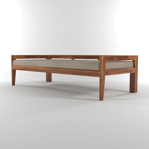 Image of Solid Sheesham Wood Sofa 3 Seater Sofa Diwan Bed for Home Living Room Wooden Couch Diwan Sofa Sheet Without Small Pillow for Living Room and Office (Honey)