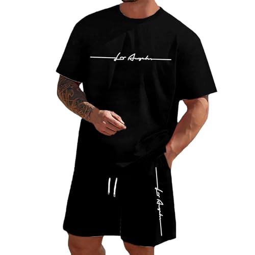 Chándal Deportivo Corto para Hombre 2 Piezas Conjunto de Chándal Camiseta + Pantalones Cortos Cómodo Transpirable Verano Traje de Deportivo Hombre Completo Chandal para Fútbol Baloncesto Tenis Jogging