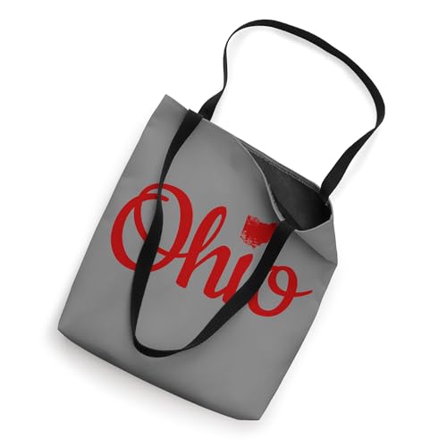 Bolso tote con diseño de mapa de Ohio en rojo y texto 'OH' y 'Love Home', para mostrar orgullo por el estado de Ohio miniatura 2