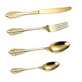 GLEAVI 1Satz Retro Gold Besteckset Teiliges Vintage Servierbesteck für Dinner und Feiern Spülmaschinenfest mit Glatter Oberfläche und Hohem für Hochzeiten