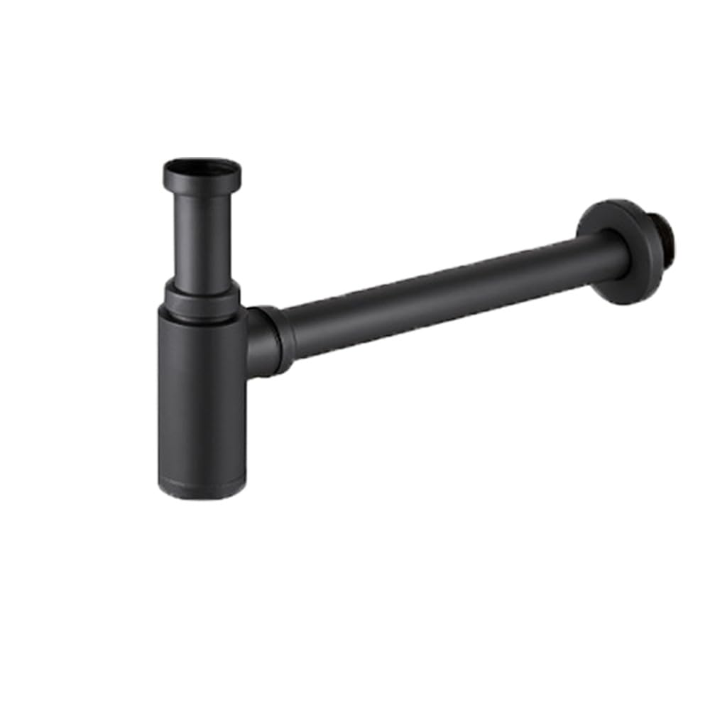 Round Bottle Trap, Stainless Steel Bathroom Sink P Trap, Basin Sink Waste Trap Drain Tube Kit for Bathroom Sink & Washbasin (Matte Black)