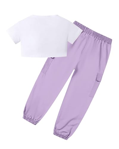 Image of SANGTREE Girls Fall Winter Clothing Sets, Girls Long Sleeve Crop Top and Cargo Jogger Pants Outfit Set,4T-14 Years