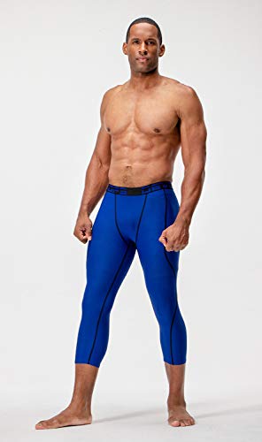 Devops 2 Pack Men's 3/4 Compression Pants Athletic Leggings (Small, Black/Blue) #TOP2