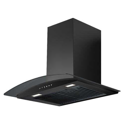 Image of KAFF MAX BF DHC 60 Heavy Duty Baffle Filter Auto Clean Curved Shape Kitchen Chimney 60 CM with 1080 m3 /hr Suction Capacity, Touch with Gesture Control (Black)