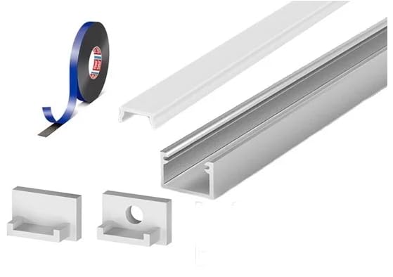 2 Metre Surface Silver Anodized Aluminium LED Profile P4-2 C/W Clips, End Caps & Opal Cover | Perfect for Bedroom, Stairs, Hallway, Kitchen, Cabinet (11mm x 7mm)