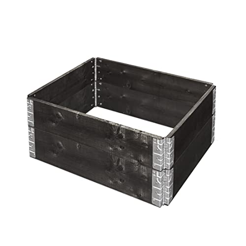 Jardinera elevada de 60 x 80 x 19,5 cm, de madera de abeto, juego de 2 unidades, extensible, barnizada en negro