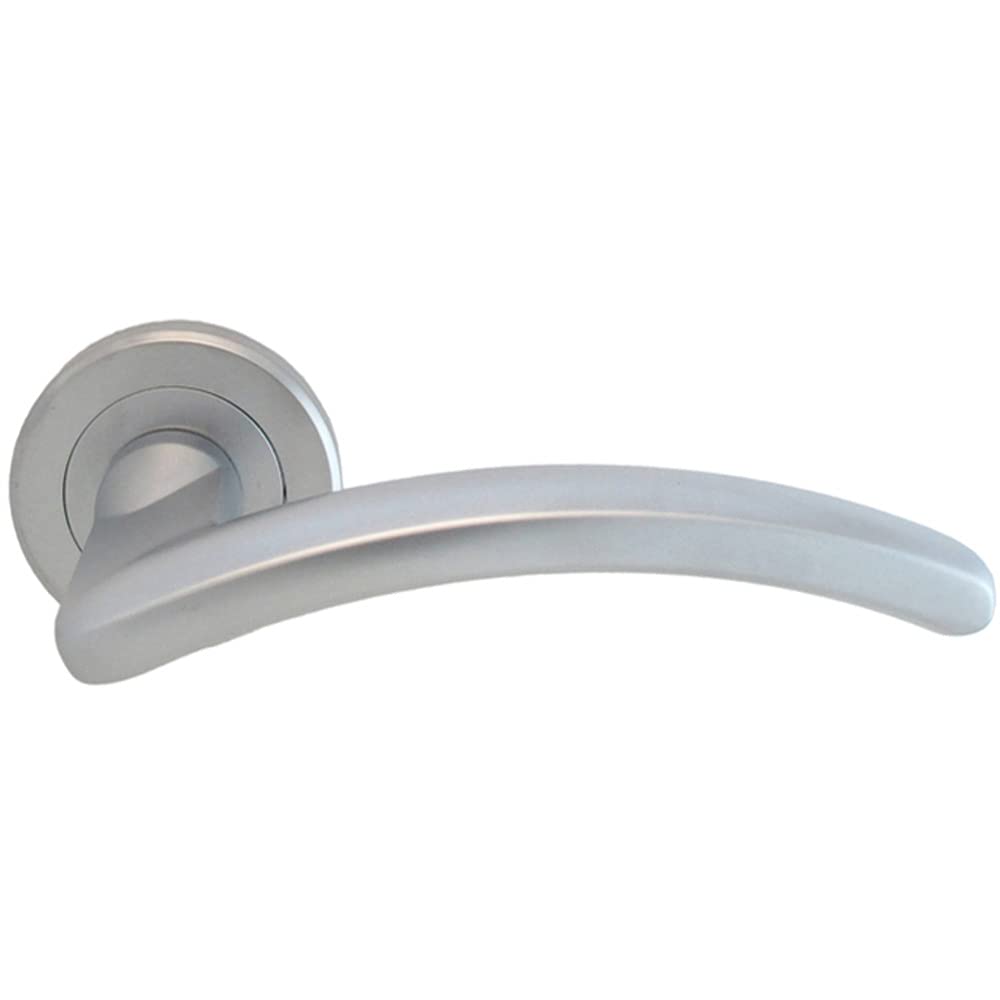 Loops Pair Oval Shape Arched Bar Handle on Round Rose - Concealed Fix - Satin Chrome | Door Handle Lever on Screwless Rose - Internal Door Hardware - Screws, Fixings and Spindle Included