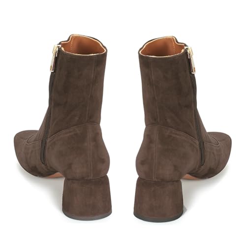 Women Suede Chunky Heel Ankle Boots Zipper Square Toe Sock Booties Mid Calf Comfort 2 Inch Block Heel Short Boots Slouch Go Go Ankle Boots Dressy Retro Casual 4-11 M US 5