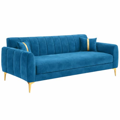 Image of Hermione Luxe Velvet-Suede Fabric 3 Seater Sofa | Comfortable Seating | Modern Sofa for Living Room - Aqua Blue