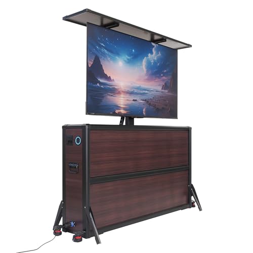 IntelliCube Outdoor TV Lift Cabinet for 45-55” TVs – Waterproof Motorized TV Stand for Patio, Deck, Backyard – Weatherproof Outdoor Entertainment Center – Wooden Finish TV Storage Solution