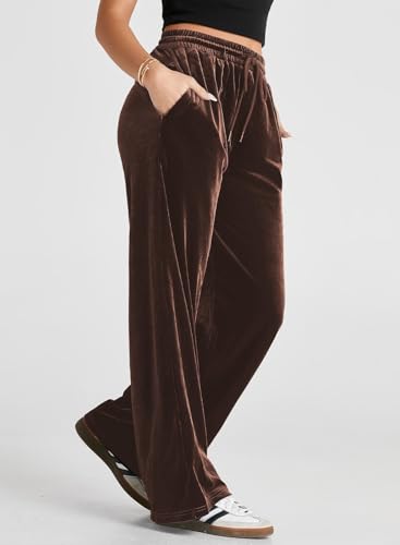 Herseas Women's Velvet Pants Drawstring Waist Wide Leg Casual Lounge Pant2