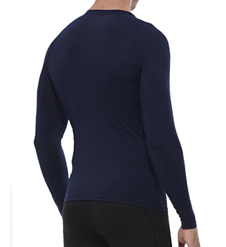 Men's Compression Long Sleeve Shirts Athletic Workout Tshirt Cool Dry Running Tops Gym Undershirts Baselayers Navy #TOP2