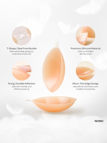 Image of NONIO Adhesive Bra Strapless Sticky Invisible Push up Reusable Silicone The Best Off Backless Viscous for Women (US, Cup Band, F, Nude)