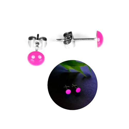Glow-in-the-Dark 5mm Round Stainless Steel Stud Earrings for Women, Teens & Girls - Hypoallergenic, Flat Back Earrings, Handmade in Italy, Jewelry Set, Stylish Earrings (Light Pink, 5 mm.)