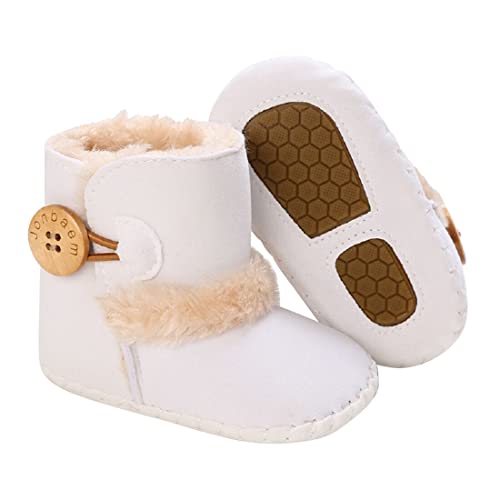 Image of Jonbaem Newborn Baby Boys Girls Snow Winter Boots Infant Toddler Soft Sole Winter Warm Crib Booties Shoes(0-6 Months, White)