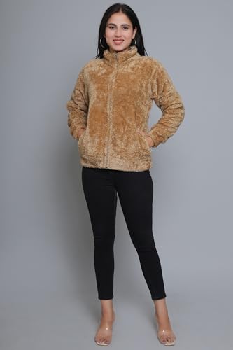 Image of Women's Ultra-Soft Plush Fleece Winter Jacket with High Neck & Full Front Zipper | Warm Cozy Fur Coat for Casual, Travel, Outdoor & Daily Cold Weather Wear