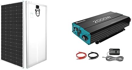 Renogy Solar Panel 200 Watt 12 Volt, High-Efficiency Monocrystalline PV Module Power Charger & 2000W Pure Sine Wave Inverter 12V DC to 120V AC Converter for Home, RV, Truck